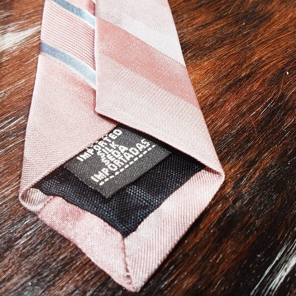 Bellissimo Pink and Blue-Silver Striped Silk Tie - Picture 4 of 4